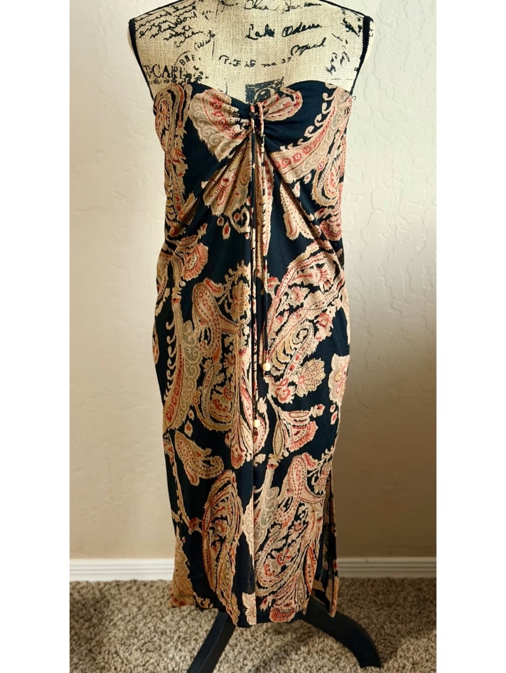 Vintage Y2K Wet Seal Paisley Maxi Dress S Strapless Boho Made USA 90s 2000s
